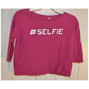 Old Navy #SELFIE Cropped Youth Girl's Sz M(8) 3/4 Sleeve Pullover Top Cherry Red